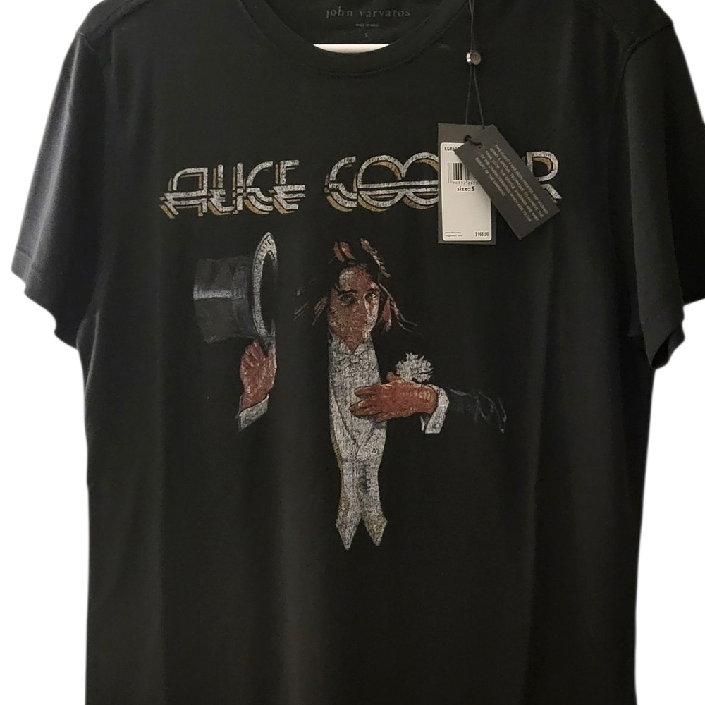 John Varvatos Black Graphic Tee with White and Brown Accents